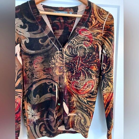 NY Collection Paisley Gold Studded Cardigan - Picture 10 of 15